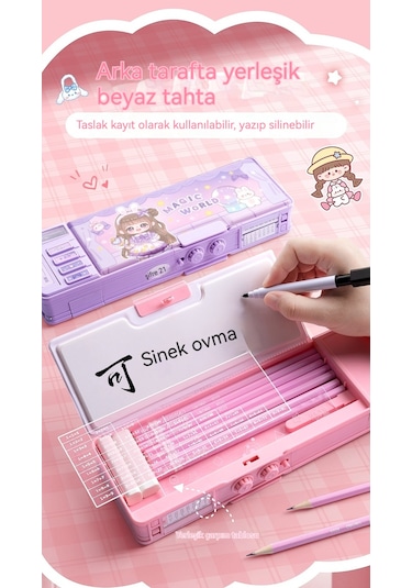 Ikkb Yeni Öğrenci Çok Fonksiyonlu Şifre Kilidi Çift Katmanlı Büyük Kapasiteli Organ Erkekler Ve Kızlar İçin Evrensel Kalem Kutusu Mor