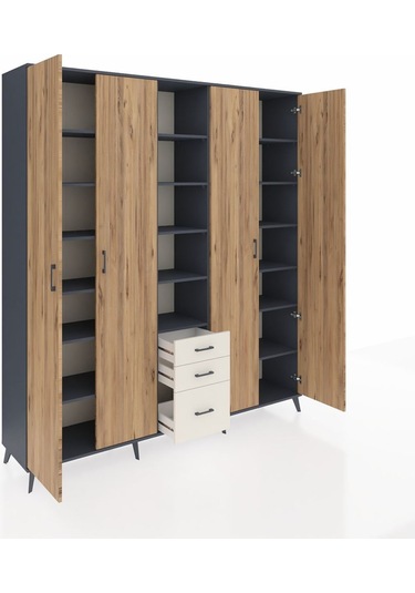 Hyperion Dolap 17 Raflı 3 Çekmeceli 4 Kapaklı 220x44x243 Antrasit-çam/aytaşı Atlas Çam/aytası