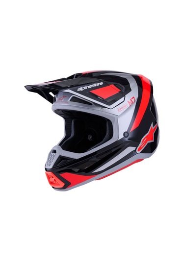 Alpinestars Sm7 Rıs Off-Road Cross Kaskı Gümüş - Kırmızı -  Siyah