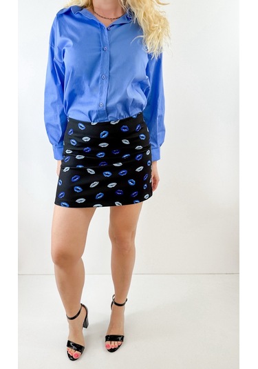 Modaonna Desenli Siyah Mini Etek Siyah