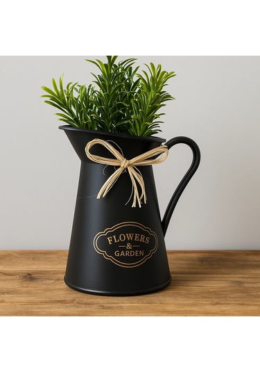 Dekoratif Plastik Saksıda Yapay Bitki Siyah Plastik Sürahi Form 10 10 25 Cm