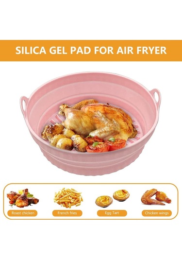 Katlanabilir Airfryer Pişirme Kabı Silikon Pişirme Seti 6 Litreye Kadar Tüm Cihazlara Uygun Pembe