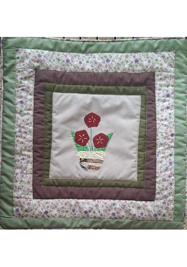 Poplin Pamuklu Kırkyama Patchwork Dekoratif Kırlent Kılıfı 45x45 Cm Açık Yeşil