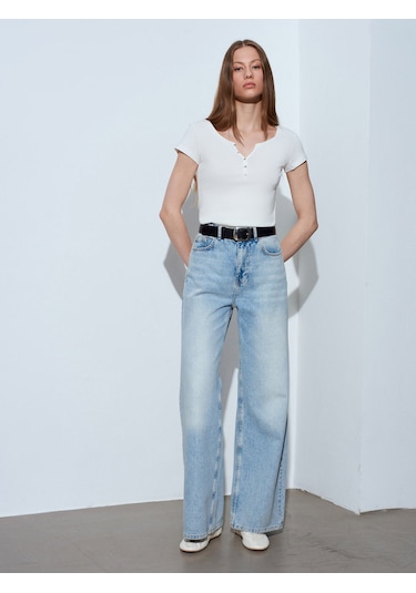 Dilvin 32688 %100 Pamuk Basic T-shirt-ekru