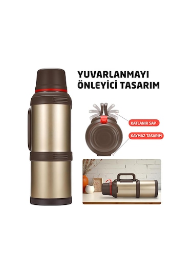 6272 Travel Pot Çelik Termos 4 Litre - Altın Altın