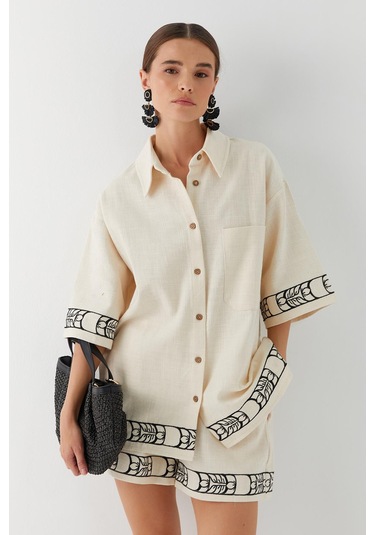 Şortlu Bambu Takım Bej Bej