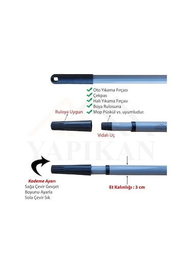 Teleskopik Metal Ayarlanabilir Sırık 6 Metre