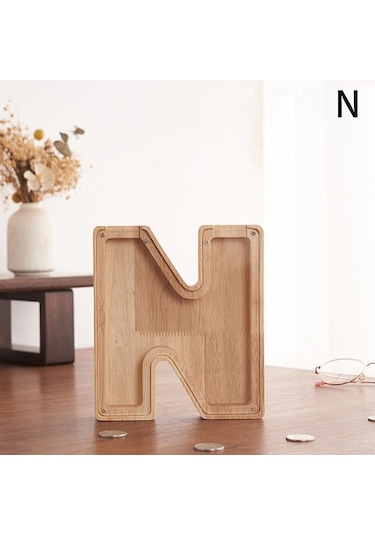 26 Alfabe Kumbara Madeni Para Kumbara Ahşap Harf Tasarruf Kutusu Masaüstü Süsü Ev Dekorasyonu El Sanatları Çocuklar İçin