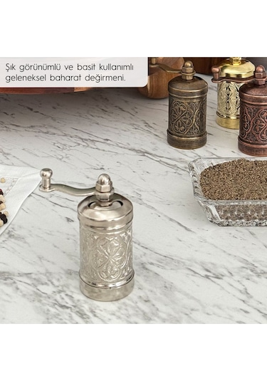 Nikel Zamak Karabiber El Değirmeni Öğütücü Grinder 8 Cm Gümüş