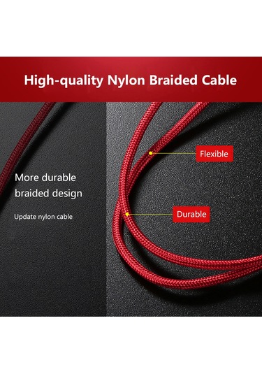 Lemestar 3'ü 1 Arada Hızlı Şarj Kablosu - Type C, Lightning, Micro Usb Uyumlu - Dayanıklı Örgülü Tasarım