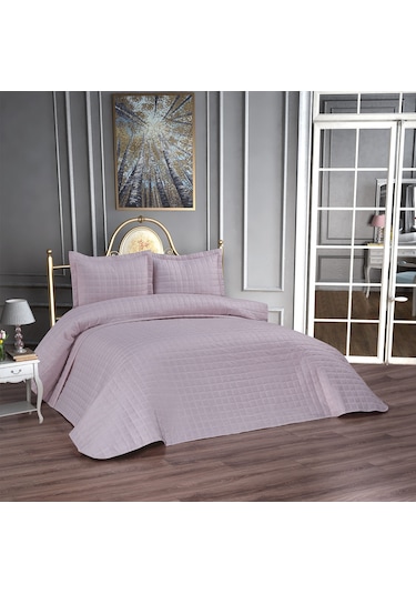 Diabella Yıldız Kapitoneli 3 Parça Çift Kişilik Yatak Örtüsü Pudra