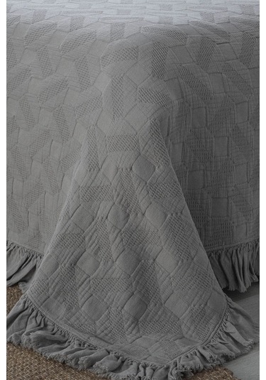 Ecocotton Tanya Gri %100 Organik Pamuk Çift Kişilik Pike Yatak Örtüsü Takımı Gri