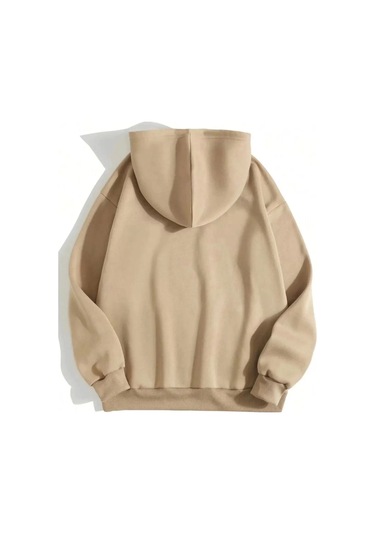 Erkek Düz Kapüşonlu Sweat - Bej Bej