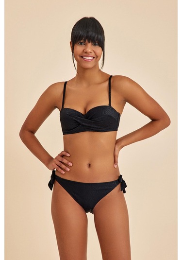 Bali Siyah Balenli Dolgulu Straplez Push-up Bikini Üst Siyah