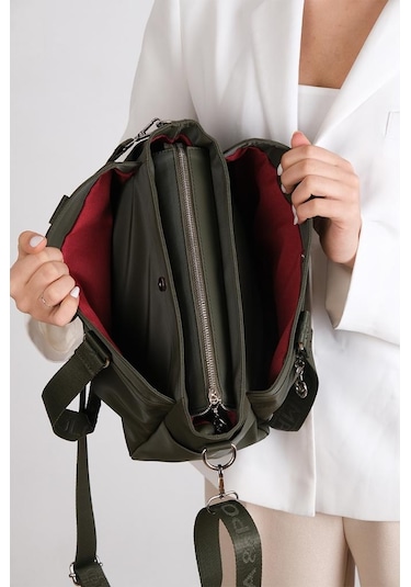 Kadın Omuz Çantası Saten Kumaş 35 25 Cm Çapraz Askılı Postacı Çanta Mega Bag Vegan Deri Kol Çantası Vizon