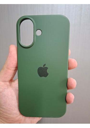 İphone 17 Uyumlu Logolu İçi Kadife Silikon Lansman Kılıf Haki