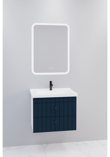 Petit 65 Cm Banyo Dolabı Cmr Led Aynalı Lacivert- Boy Dolap Hariç Lacivert