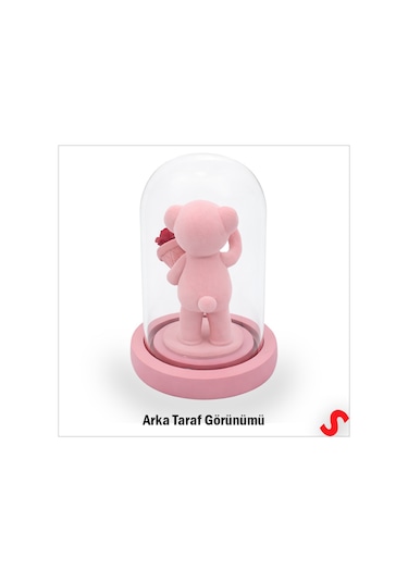 Solmayan Güllü Ayıcıklı Led Işıklı Cam Fanus - Pembe