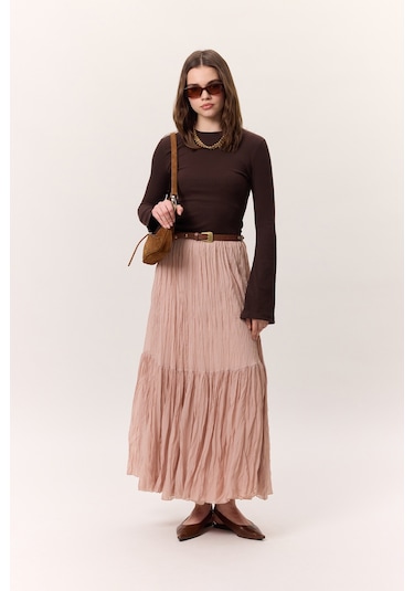 Crush Piliseli Uzun Etek Pudra Pudra