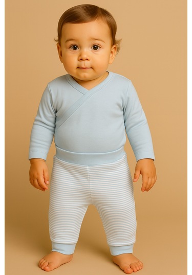 Çizgili Manşetli Pantalon Mavi