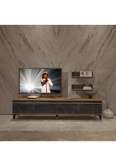 Decoraktiv Eko 4 Mdf Std Silver Tv Ünitesi Tv Sehpası Pera - Siyah Mermer
