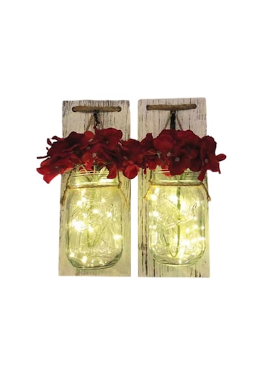 Magicledcorner Kırmızı Ortanca Çiçekli Aplik 2 Adet