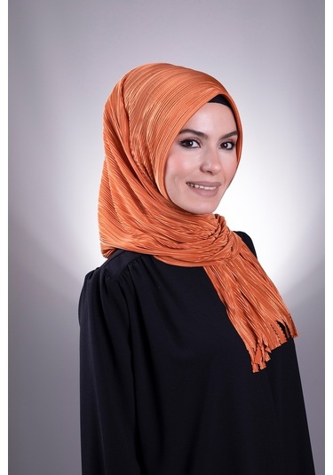 Kiremit Pratik Hazır Geçmeli Tesettür Eşarp Fukuro Piliseli Saçak Kiremit