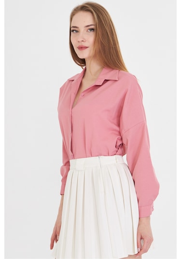 Armonika Kadın Açık Pembe Oversize Uzun Basic Gömlek Arm-22y001118
