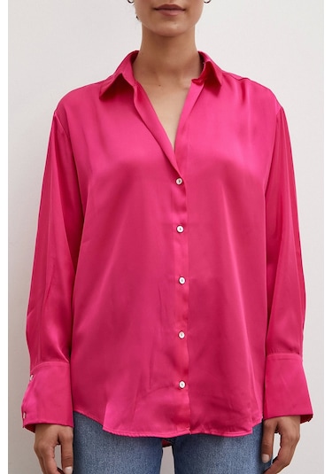 Never More Basic Saten Gömlek Fuşya Fuşya