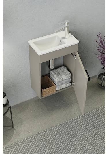 Biani Fix Arya Mini 42 Cm Banyo Dolabı,Seramik Lavabolu, Aynalı,Lavabo Dahil,Mdf,Latte Biani Fix Arya Mini 42 Cm Banyo Dolabı,Seramik Lavabolu, Aynalı,Lavabo Dahil,Mdf,Latte