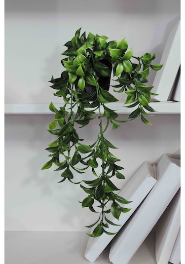 Yapay Çiçek Elmas Saksı İçerisinde Yoğun Dallı 40 Cm Limon Yaprağı Sarkıtı