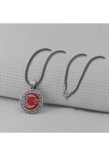 Takıhan Gravür İşlemeli 925 Ayar Erkek Gümüş Küçük Boy Ay Yıldız Kolye