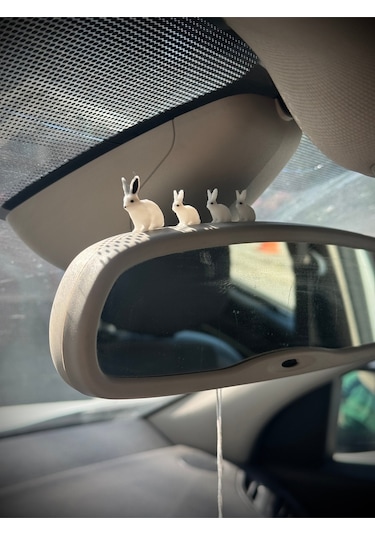 4 Parça Sevimli Tavşan Ailesi Dikiz Aynası Süsü - Ayna Süsü Araba Süsü Torpido Süsü Oto Aksesuar
