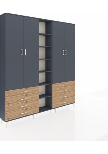 Arges Dolap 10 Raflı 8 Çekmeceli 2 Askılı 220x30x243 Antrasit-antrasit/çam Antrasıt/atlas Çam