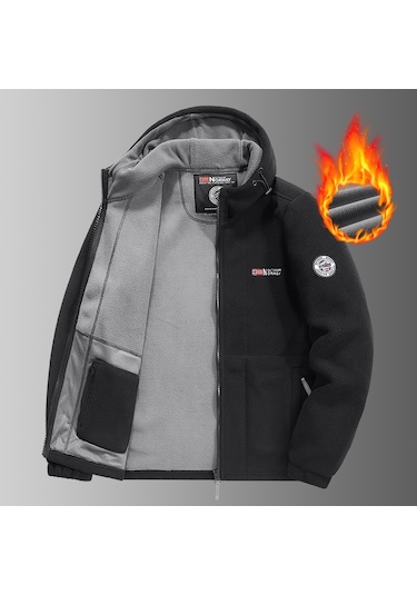 Snapbuy Kapüşonlu, Polar Erkek Ceket Siyah