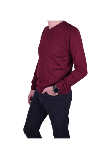 Regular Fit Bordo Erkek Pamuklu Düz Triko Kazak, Ot-Kzk-20011 Bordo
