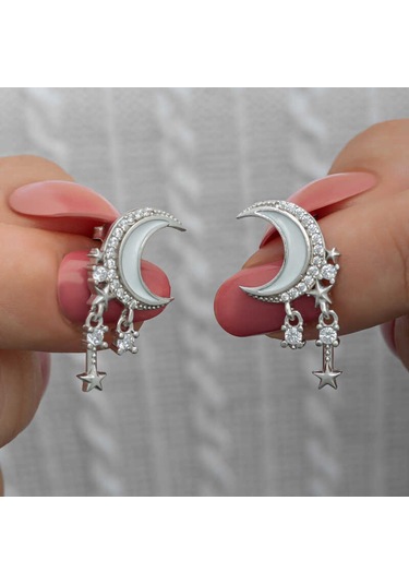 Gümüş Sallantılı Ay Yıldız Kadın Küpe Sl6597 Gümüş
