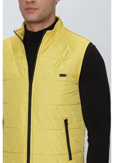 Sarı Dik Yaka Kapitone Casual Şişme Yelek 1009225153-Sarı