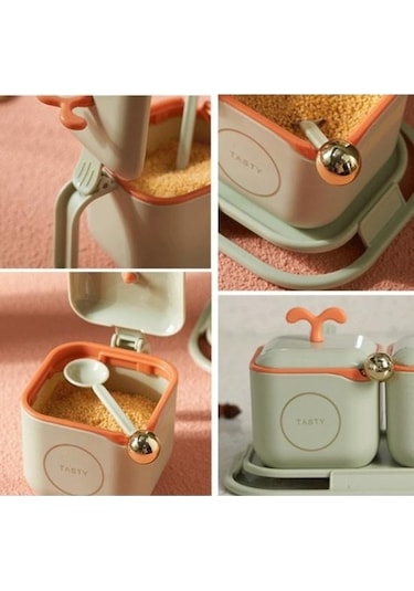 Createtech Faydalı Sızdırmaz Plastik Tuz Baharat Çeşni Mutfak Kavanoz Tedarik Seti Türkçe Yeşil