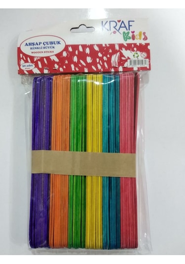 Kraf Kids Ahşap Çubuk Renkli Büyük 50 Adet