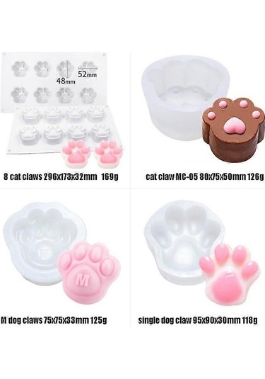 Kendin Yap Hayvan Pençesi Şeklinde Mum Yapıştırıcı Kek Jöle Puding Silikon Kalıp, Özellikler: 8 Kedi Pençesi Çok Renkli
