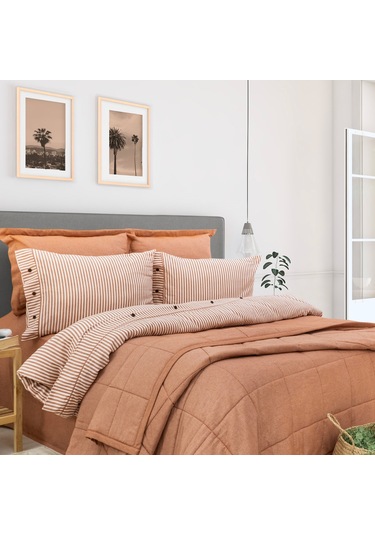 Schafer Home Loria Yatak Örtüsü Nevresim Seti 7 Parça-turuncu Turuncu