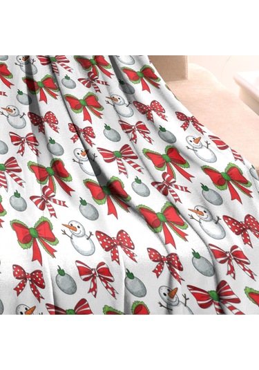 Noel Desenli 30x40 İnç Polar Battaniye, Yumuşak, Hafif Ve Kalın, Erkek, Kadın Ve Çocuk İçin Noel Kurdele Kar Tanrısı