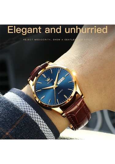 Olevs 6898 Erkekler Moda Su Geçirmez Çift Takvim Kuvars İzle Siyah