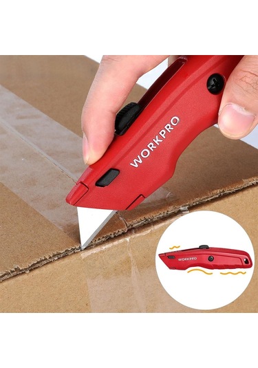 Workpro Wp213017 Ağır Hizmet Alüminyum Gövde Geri Çekilebilir Rötuş Maket Bıçağı + 3 Adet Yedek Bıçak Fr Wp213017