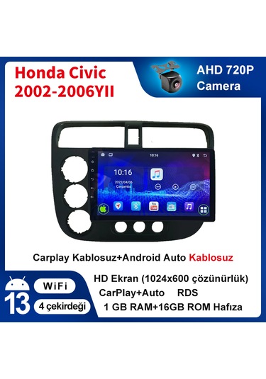 Honda Civic 2002-2006yıl 1gb Ram 16gb Rom Multimedya