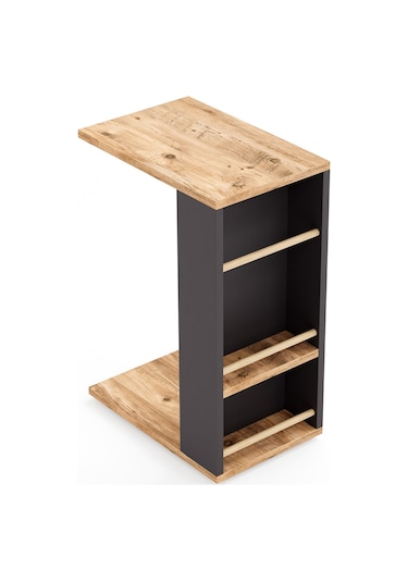 İntergo Tekerlekli Yan Sehpa Rulo Havlu Takılabilir Koltuk Sehpası C Sehpa Zigon Sehpa Atlantik Çam - Antrasit