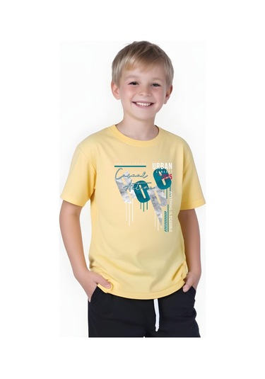 Hope Baskılı Erkek Çocuk Yuvarlak Yaka Kısa Kollu T-shirt Sarı