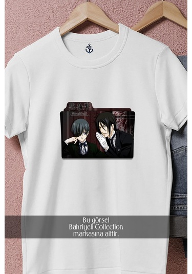 Oversize Kuroshitsuji V1 Anime Tasarımlı Unisex T-shirt Beyaz