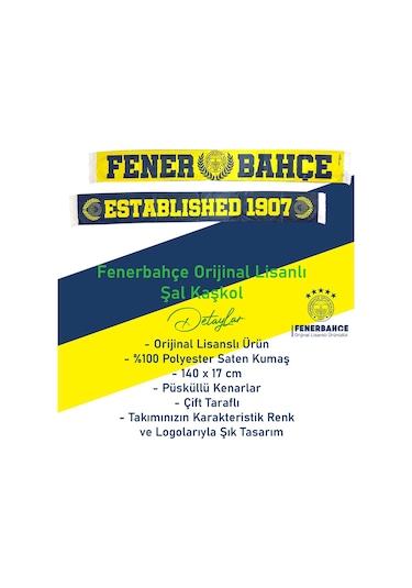 Fenerbahçe Lisanslı Established 1907 Fb Şal Atkı Kupa Ve Bileklik Set Hediyelik Kutulu Sarı - Lacivert